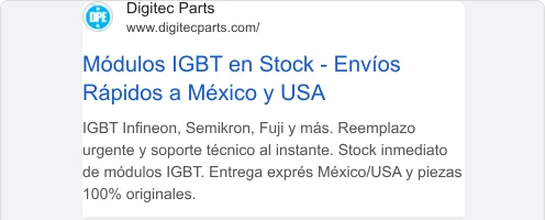 Anuncio real de Digitec Parts en la búsqueda de Google