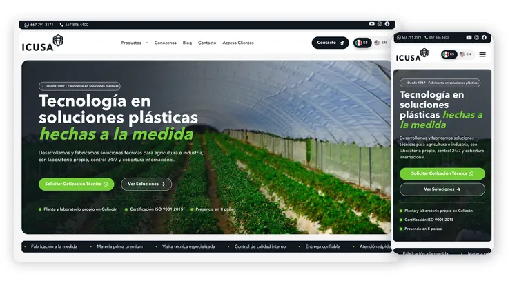 Sitio de ICUSA hecho por Ad Center, en computadora y celular
